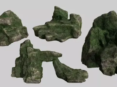 Rock Set with grass Low-poly 3D model