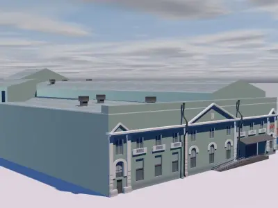 Supermarket building on cloudy day Low-poly 3D model