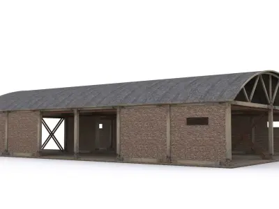 Hangar brick barn Low-poly 3D model