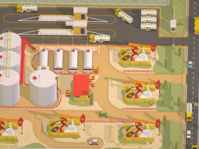 Isometric Oil Field Extracting Crude Big Base Low-poly 3D model