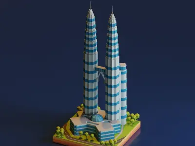 Petronas Twin Towers Low-poly 3D model