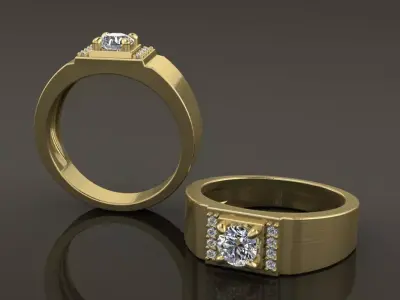 Signet Diamond Side Step Ring Band Mix Size 7-12 3D print model