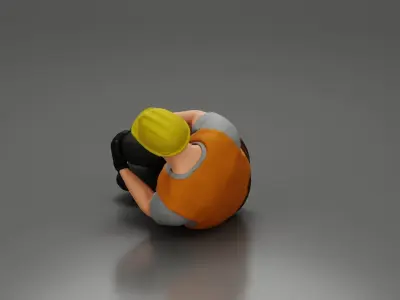 construction worker lying on the floor holding his injured leg 3D print model