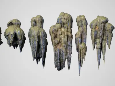 27 Low poly Cave Stalactites - 250208 Low-poly 3D model