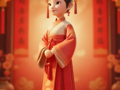 Cute Chinese Girl Hanfu Christmas Festive 3D Model Low-poly 3D model