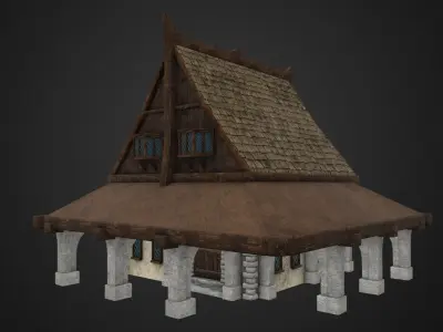 Medieval house Low-poly 3D model 33