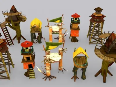 Cartoon Tower Pack Low-poly 3D model