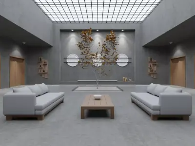 Living Room 02 - Baked Low-poly 3D model