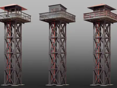 Watchtowers set Low-poly 3D model