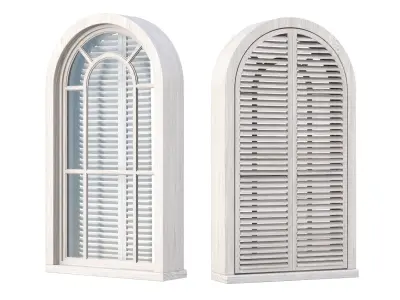 Wooden arch window with shutters V7  3D model