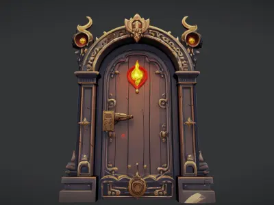 ornate fantasy wooden door 3D model