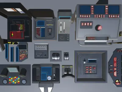 Sci fi Buttons Levers and Gear Ultimate Pack Low-poly 3D model