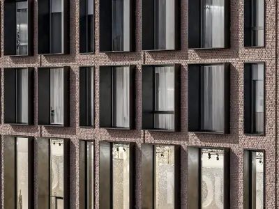 Modern residential facade 01 at night with interiors 3D model