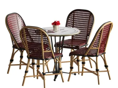 Outdoor furniture for a summer cafe cafe table and wicker chairs 3D model
