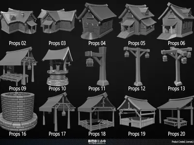 20 Medieval Props Volume 01 Low-poly 3D model
