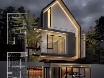 3D Model  Modern Minimalist Japandi House 2 Story  3D model