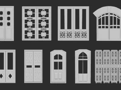 45 low poly interior and exterior door base meshes IMM brush 3D model