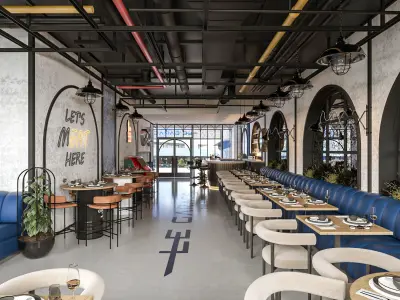 Restaurant and bar interior scene 3d model 3D model