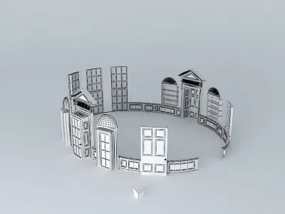 Oval Office Panelling Doors Windows and Shelves Free 3D model