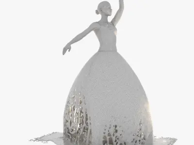 Ballerina Fountain gold sculpture 3D model