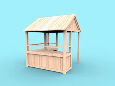 Wooden stand shed stall market version 2 3D model