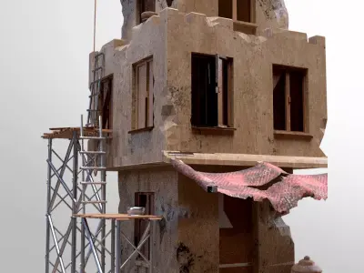 Middle East Style Old Adobe Building Design 3D Low-poly 3D model