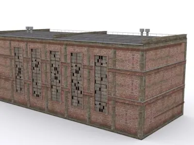 Hangar brick building Low-poly 3D model