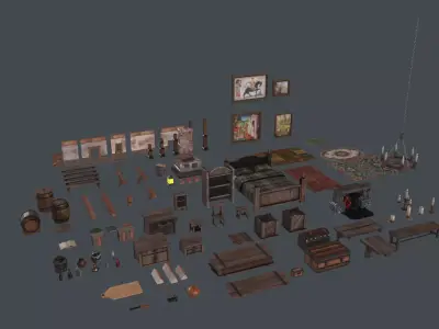 Modular Medieval Interior pack Low-poly 3D model