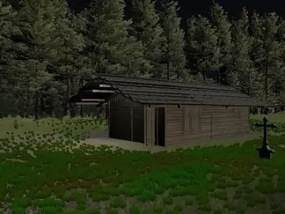 HOuse cabin in woods at night 3D model
