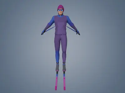 Skiing Actions Low-poly 3D model Low-poly 3D model