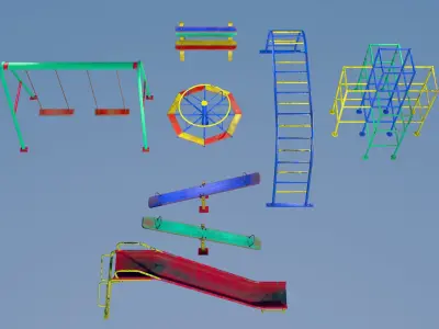 Abandoned Playground Scene Low-poly 3D model