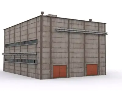 Hangar industrial building Low-poly 3D model