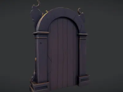 ornate fantasy wooden door 3D model