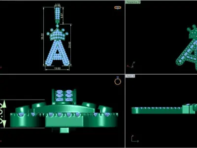 Crown Initial  A to Z  Letter Pendant 3D Model Pack