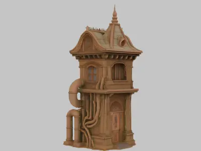 Steampunk Tower 3D Model Low-poly 3D model