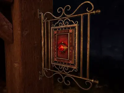 Medieval Magic Store Sign Low-poly 3D model