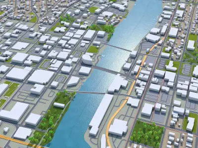 Rockford Illinois USA 35km Low-poly 3D model