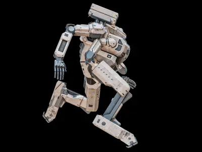  Rigged Sci-Fi Combat Mech Exoskeleton Suit - Desert Skin PBR 