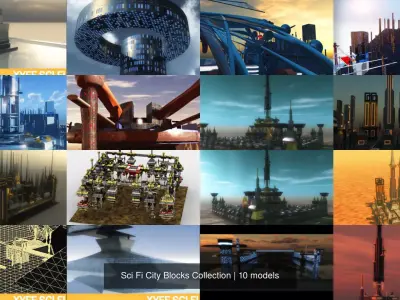Sci Fi City Blocks Collection 3D Model Pack