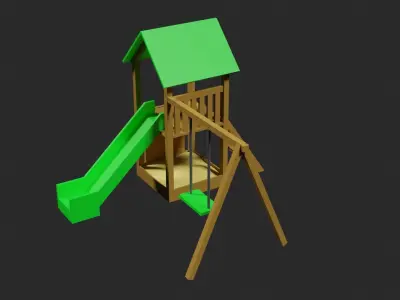 Lowpoly Playground wooden swing set Low-poly 3D model