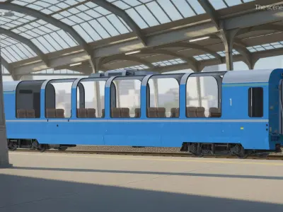  Observation-Class Train Car with Luxury Seating Blue with Interior 