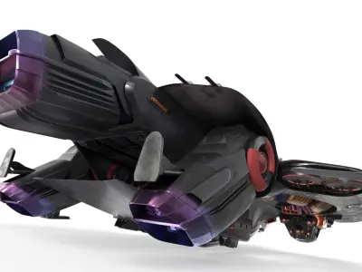  Sci-Fi Armored Assault Dropship Black Rigged for Cinema 4D 