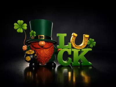 St Patricks Day Lucky Leprechaun Gnome LUCK Decor with Horseshoe 3D print model