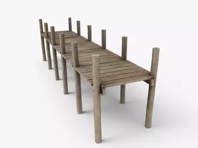 Wooden Pier Low Poly Game Ready Low-poly 3D model