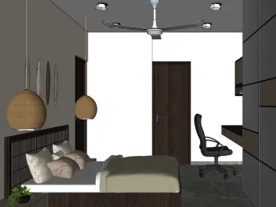 Bedroom modern home office design Free 3D model