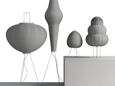 Rice Paper Floor Lamp scene Low-poly 3D model