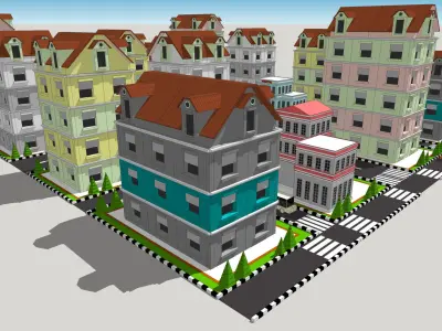 3D model for city environment and different building types Low-poly 3D model