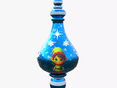 Charming Elf Holiday Blue Bauble 3D Model  PBR Low poly Low-poly 3D model