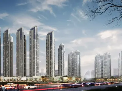 High rise buildings and commercial complexes Low-poly 3D model