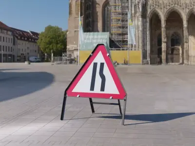 Road Narrows Right Triangular Road Sign Low-poly 3D model